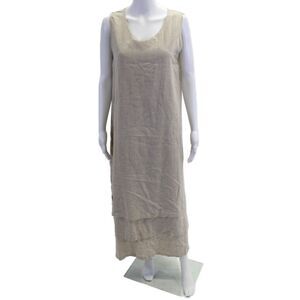 Kaliyana Womens Linen Sleeveless Full Length Maxi Dress Stone Beige Size Small